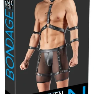 Pánske bondage nohavice Svenjoyment s postrojom a putami – čierne, XL