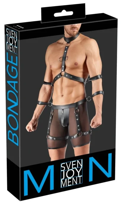 Pánske bondage nohavice Svenjoyment s postrojom a putami – čierne, XL