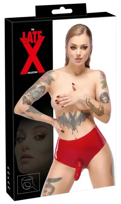 Červené latexové nohavičky s dildom M