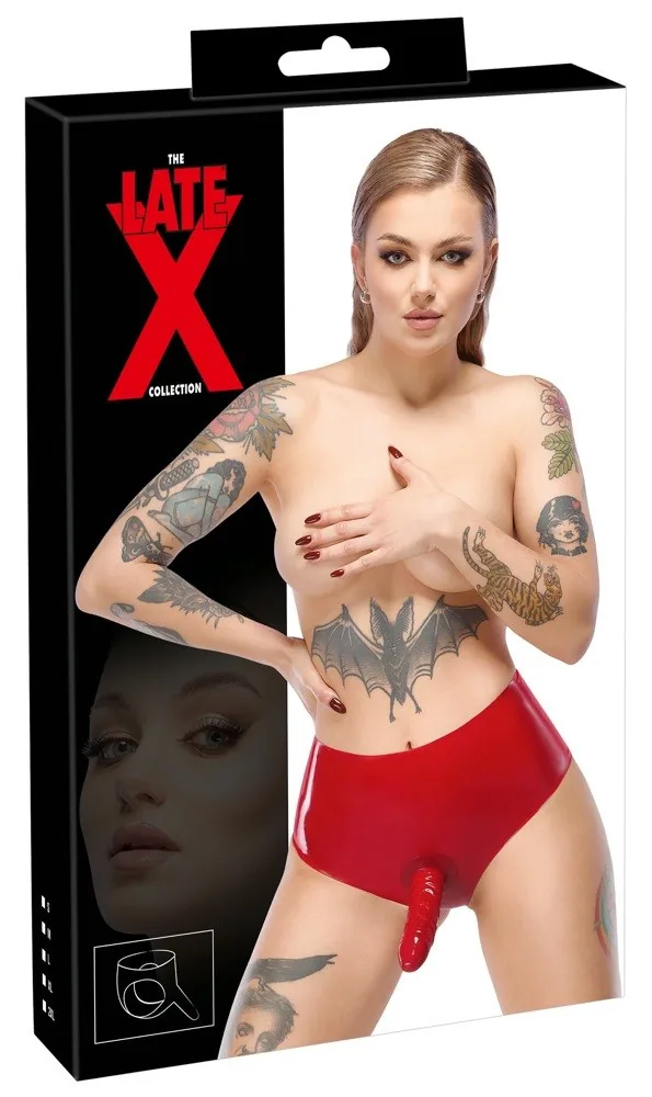 Červené latexové nohavičky s dildom XL