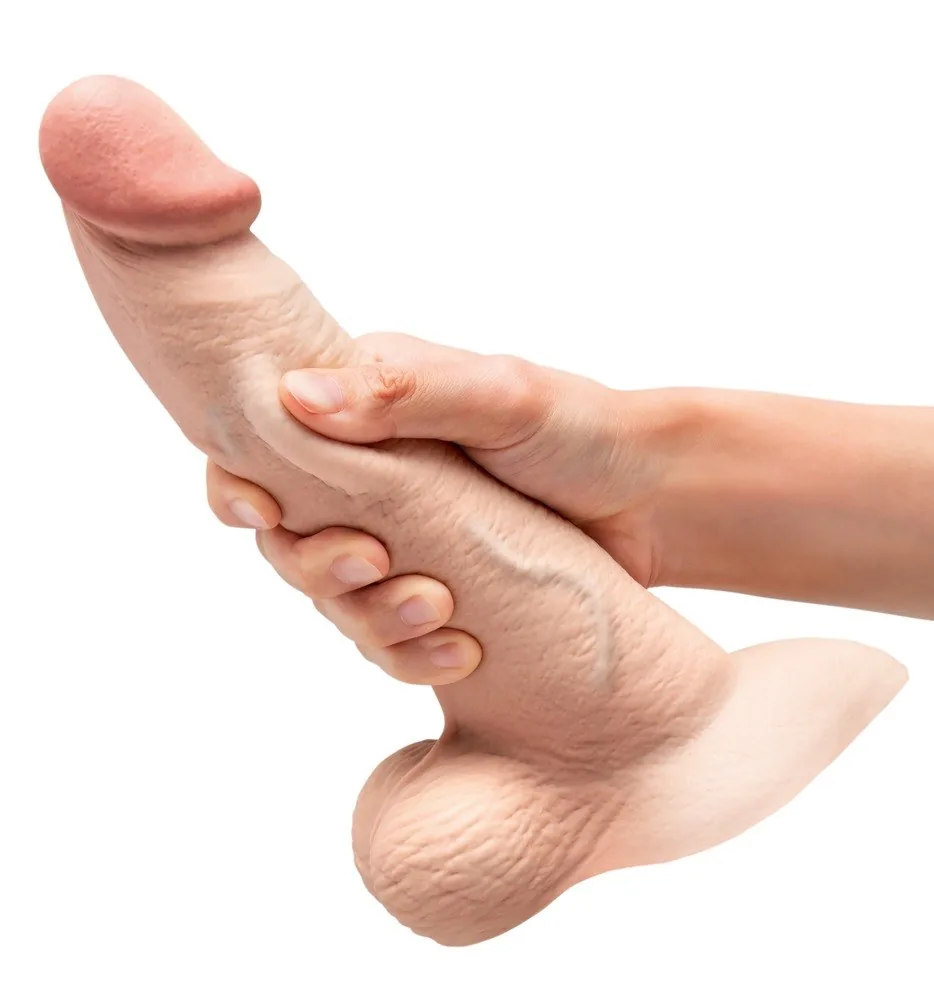 B-Vibe Slipskin 9″ zahnuté realistické dildo – Obrázok 8