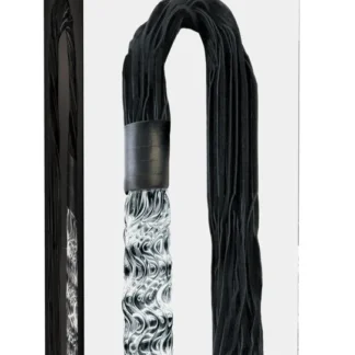 Sklenené dildo s koženými strapcami