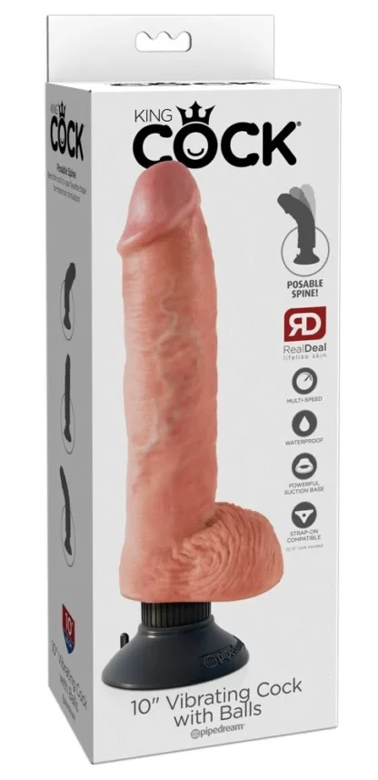 Dildo King Cock 10 Inch vibračné so semenníkmi