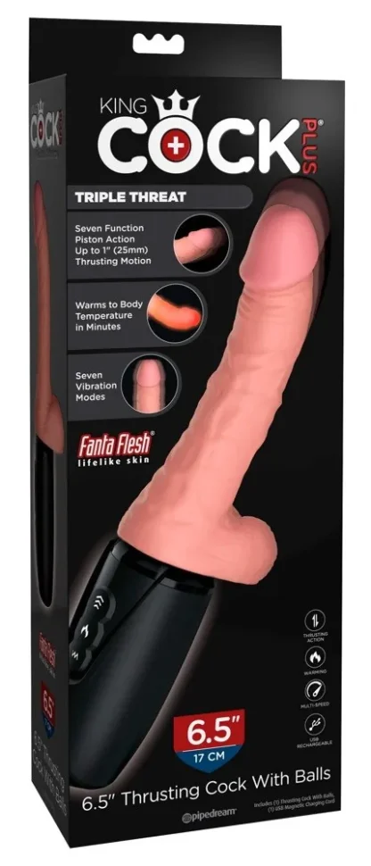 Prírazový realistický vibrátor 6,5″ so semenníkmi a ohrevom