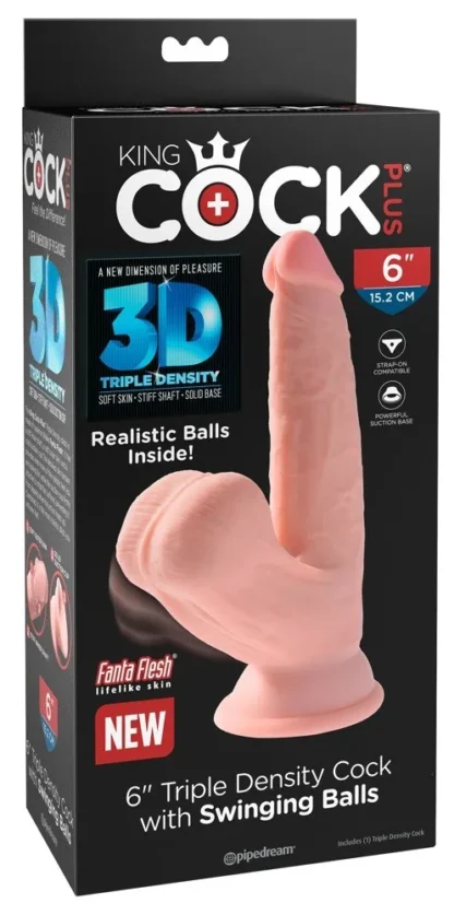 Realistické dildo King Cock Plus s hojdavými semenníkmi