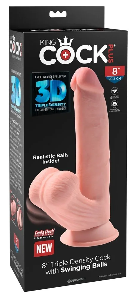 Realistické dildo King Cock Plus s hojdavými semenníkmi
