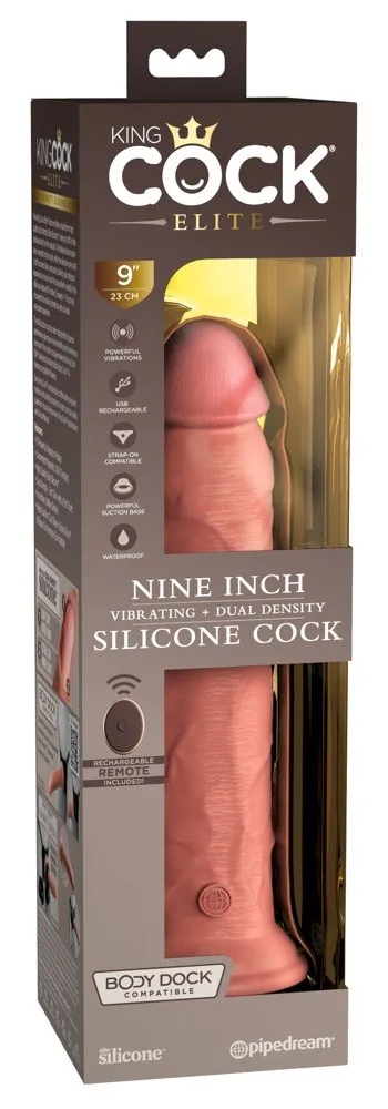 King Cock Elite 9" vibračné dildo z dvojhustotného silikónu s diaľkovým ovládaním