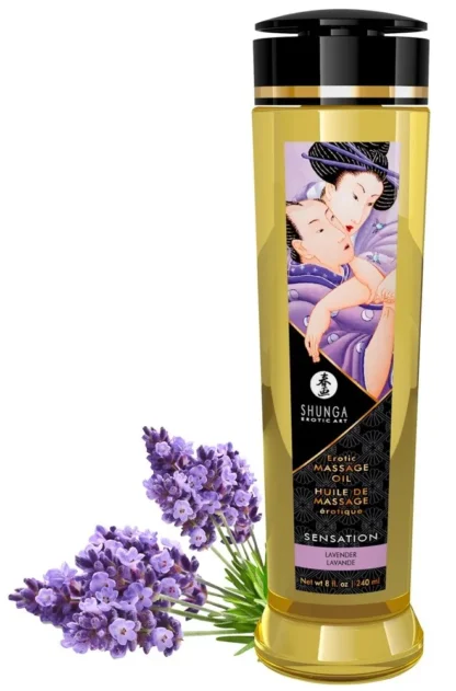 Shunga erotický masážny olej Sensation – levanduľa