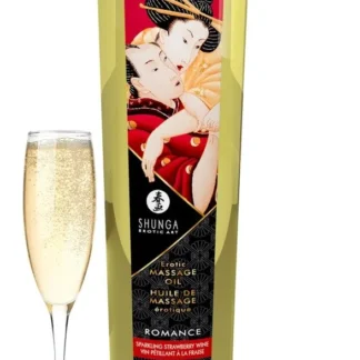 Shunga erotický masážny olej Romance – jahoda a šampanské