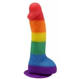 Pride - silikónové dildo so semenníkmi (dúhová farba)