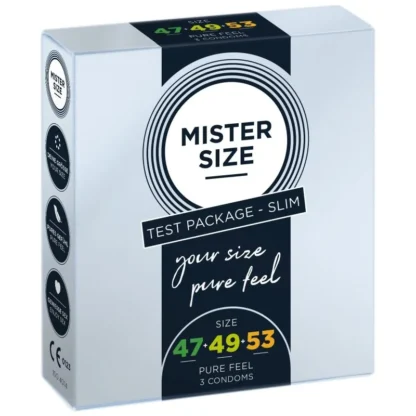 Mister Size kondómy – testovacie balenie 47–49–53