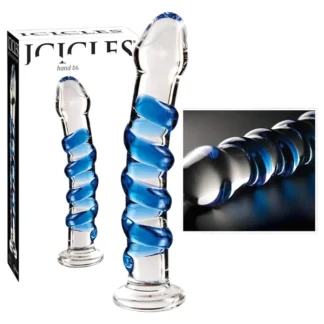 Icicles No. 5 - sklenené dildo - špirála - priehľadné/modré