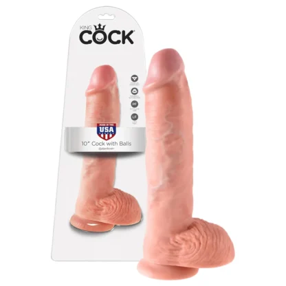 King Cock 10 veľký dildo s semenníkmi (25 cm, naturálny)