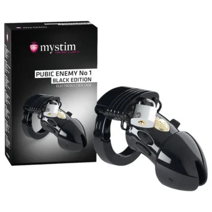 mystim Black Edition - elektro klietka na penis - Pubic Enemy No 1 - čierna
