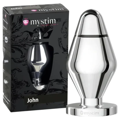 mystim Little John - elektro análny kolík - veľký - strieborný
