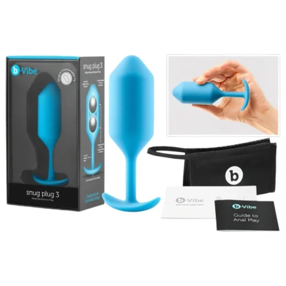 b-Vibe Snug Plug 3 - dvojitý guličkový análny kolík (180 g, modrý)
