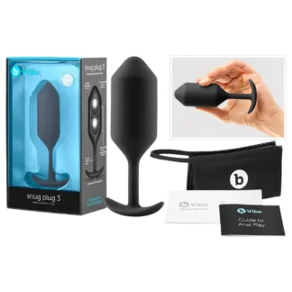 b-Vibe Snug Plug 3 - dvojitý guľôčkový análny kolík (180 g, čierny)