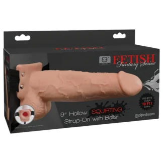 Pipedream Fetish Strap-On 9 - pripínací, dutý, striekajúci dildo (telovej farby)