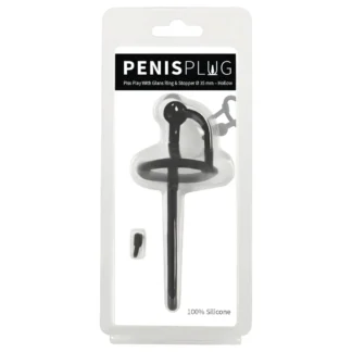 Penisplug - silikónový dilatátor s krúžkom na žaluď - 0,6 mm - čierny
