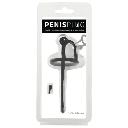 Penisplug - silikónový dilatátor s krúžkom na žaluď - 0,6 mm - čierny