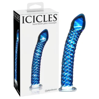 Icicles No. 29 - sklenené dildo penis špirála - modré