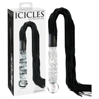 Icicles No. 38 - bič z kože a sklenené dildo - číre/čierne