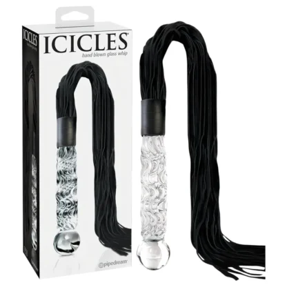 Icicles No. 38 - bič z kože a sklenené dildo - číre/čierne