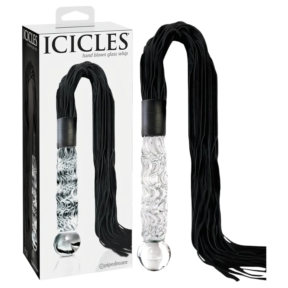 Icicles No. 38 - bič z kože a sklenené dildo - číre/čierne