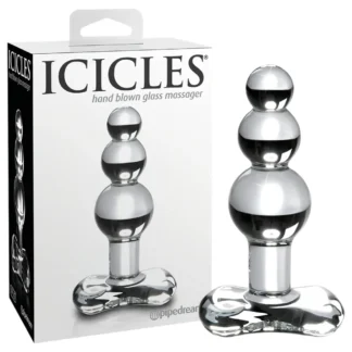 Icicles No. 47 - análny kolík s tromi guľôčkami - sklo priehľadný