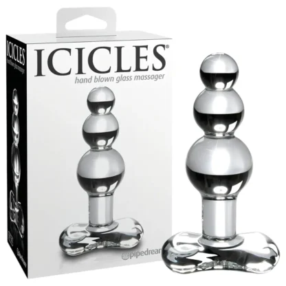 Icicles No. 47 - análny kolík s tromi guľôčkami - sklo priehľadný