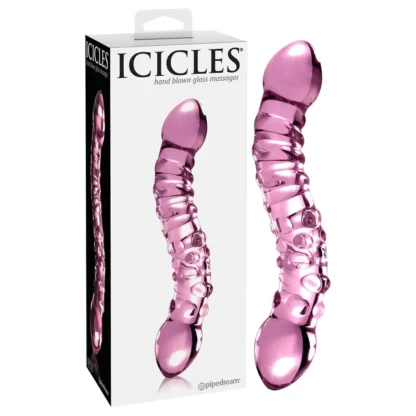 Icicles No. 55 - obojstranné sklenené dildo na G-bod - ružové