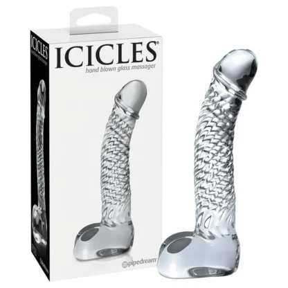 Icicles No. 61 - sklenené dildo s mieškami a penisom (priehľadné)