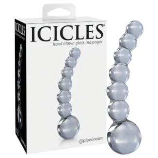 Icicles No. 66 - sklenené dildó s guľkami a ohybom - priehľadné