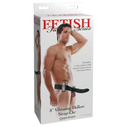 Pipedream Fetish Strap-On 8 - pripínací, dutý vibrátor (čierny)
