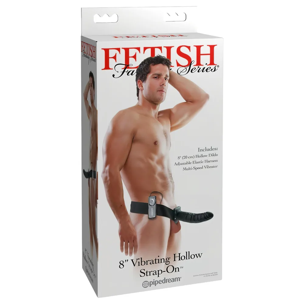Pipedream Fetish Strap-On 8 - pripínací, dutý vibrátor (čierny)