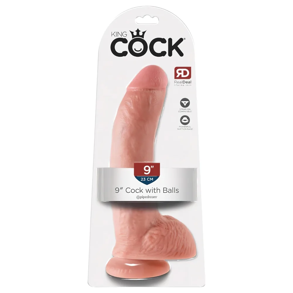 King Cock 9 - veľký dildó s prísavkou a semenníkmi (23 cm, telovej farby)