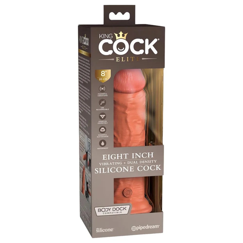 King Cock Elite 8 - realistický vibrátor 20 cm - tmavá farba