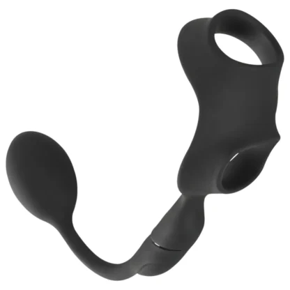 Rebel - krúžok na penis a semenníky s análnym vibrátorom (čierny)