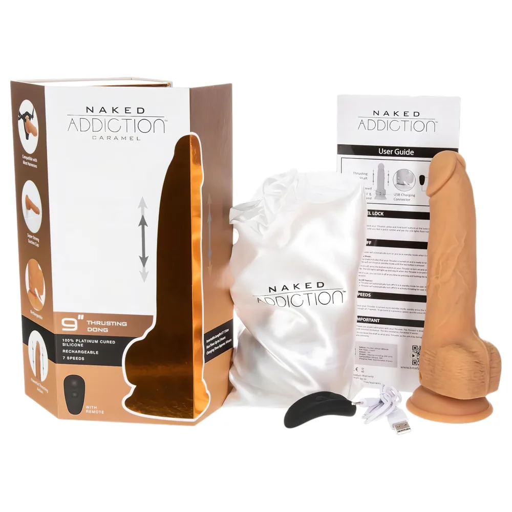 Naked Addiction - vibrátor s pohybom hore-dole - tmavý - 23 cm – Obrázok 2