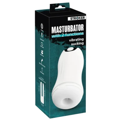 STROKER - akumulátorový, sací-vibračný masturbátor (biely)