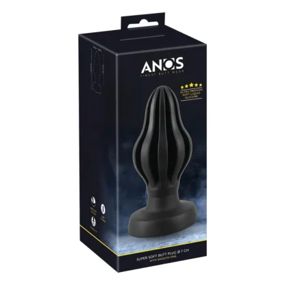 ANOS - rebrovaný mäkký análny kolík - 7 cm (čierny)