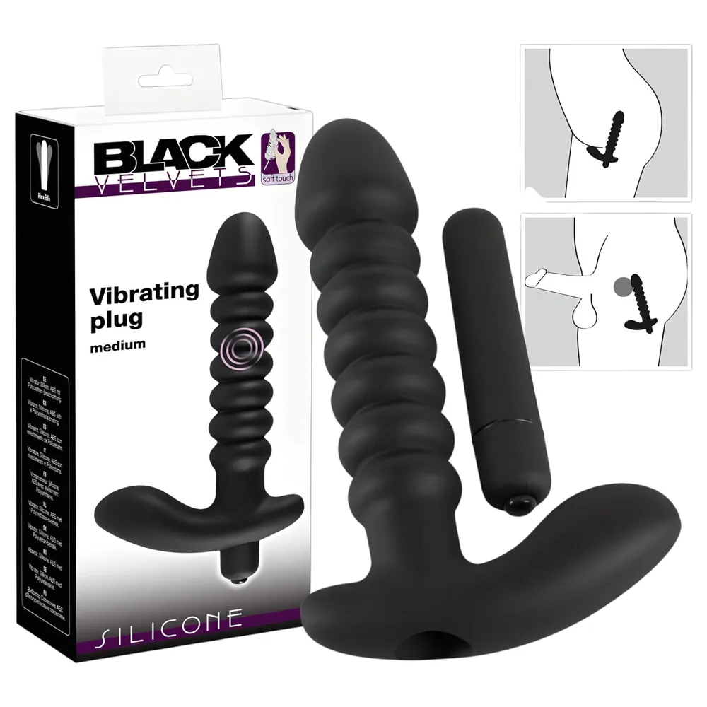 Black Velvets - vibrátor - stredný, vrúbkovaný - čierny
