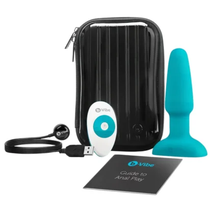 b-Vibe - análny vibrátor s rotujúcimi guličkami - dobíjací - tyrkysový