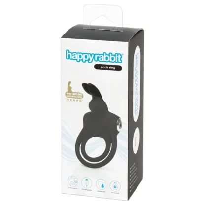 Happyrabbit - vibračný erekčný krúžok na penis a semenníky - silikón, čierny