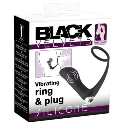 Black Velvets - análny vibrátor s erekčným krúžkom - čierny