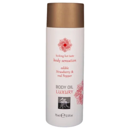 HOT - Shiatsu Luxury - jedlý masážny olej - jahoda-červené víno (75 ml)