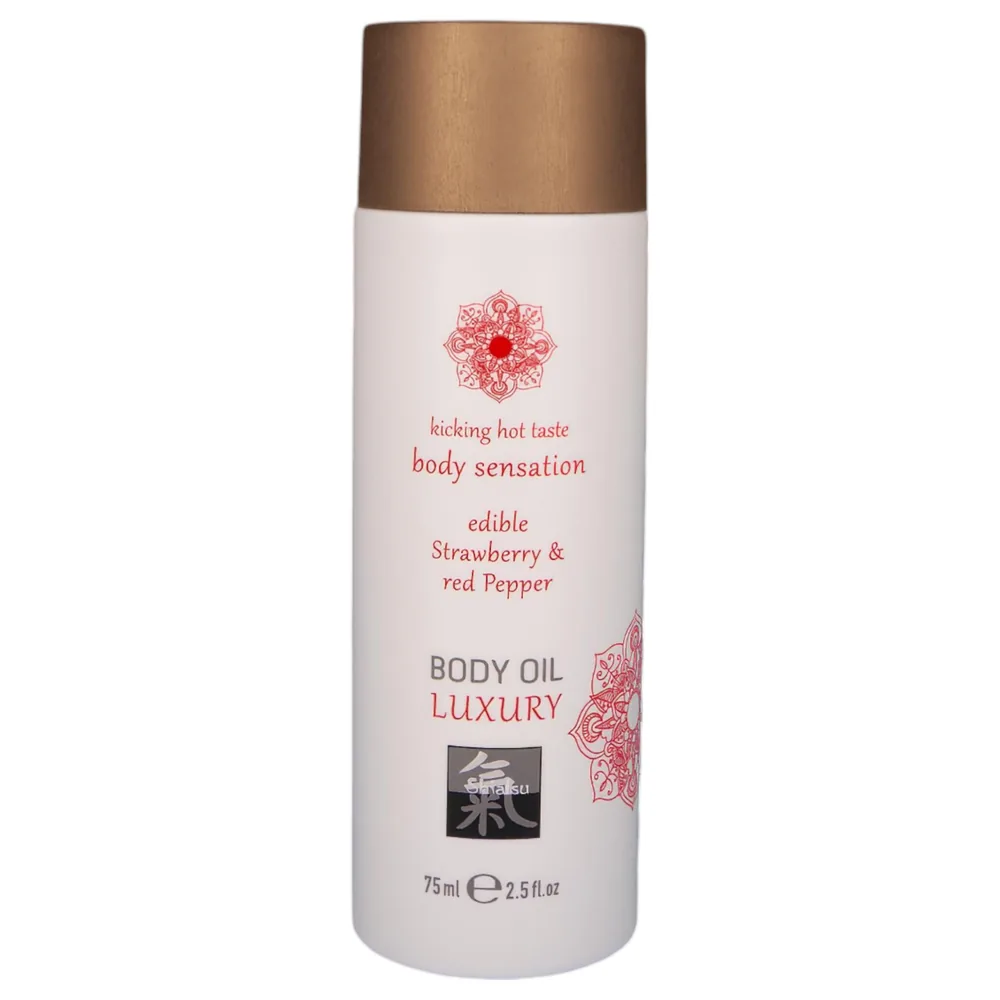 HOT - Shiatsu Luxury - jedlý masážny olej - jahoda-červené víno (75 ml)