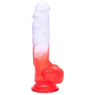 Sunfo - dildo s prísavkou a semenníkmi - 21 cm - číro-červený