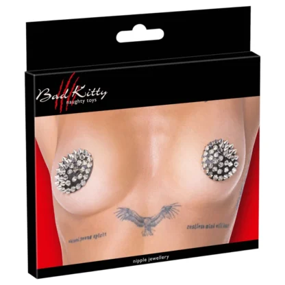 Bad Kitty - samolepky na bradavky s cvokmi - čierne