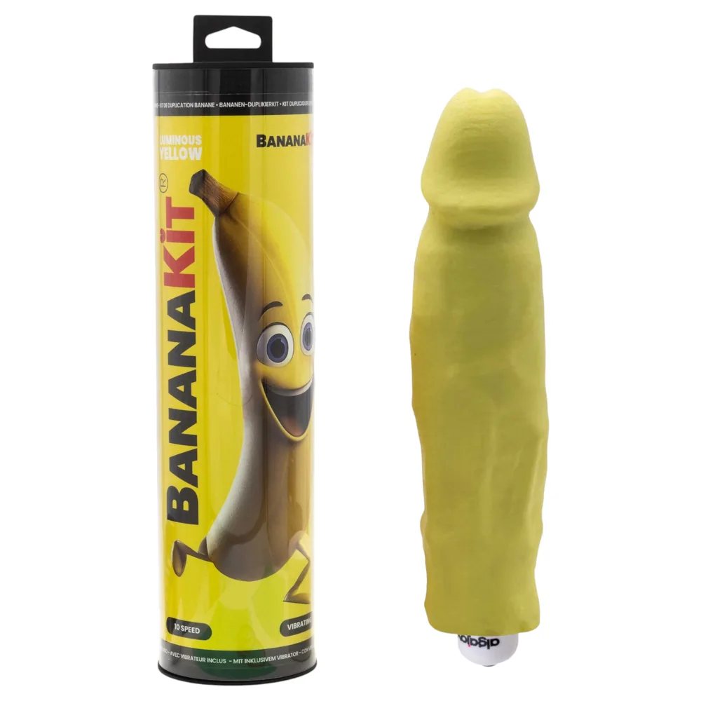 Bananakit - sada na odlievanie penisu s vibrátorom - svietiaca (žltá)